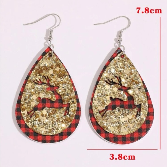 Plaid Sparkle Reindeer Earrings - Picture 4 of 4